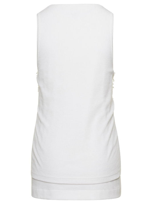 Bottega Veneta Women White Ribbed Tank Top With Embroidered Crystal Embellishment In Jersey Woman