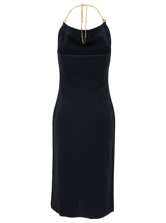 Bottega Veneta Women Midi Black Dress With Chain Strap In Double Viscose Woman