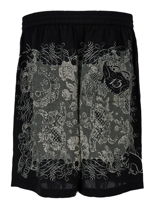 Acne Studios Men White & Black All-Over Graphic Print Sport Shorts In Viscose Man