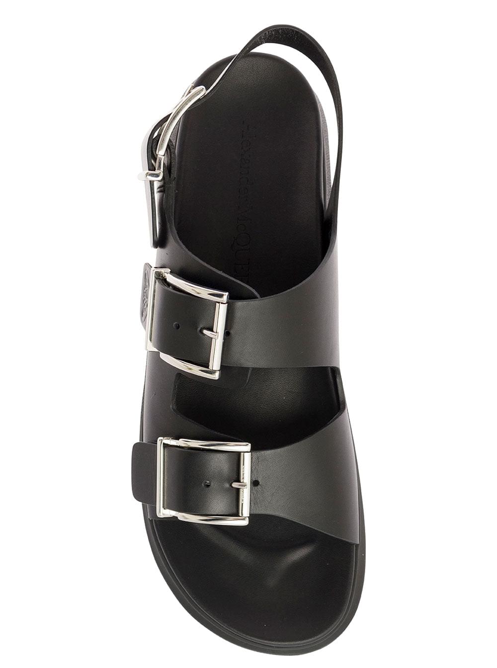 Alexander Mcqueen Men Black Slide Sandals With Embossed Logo In Leather Man