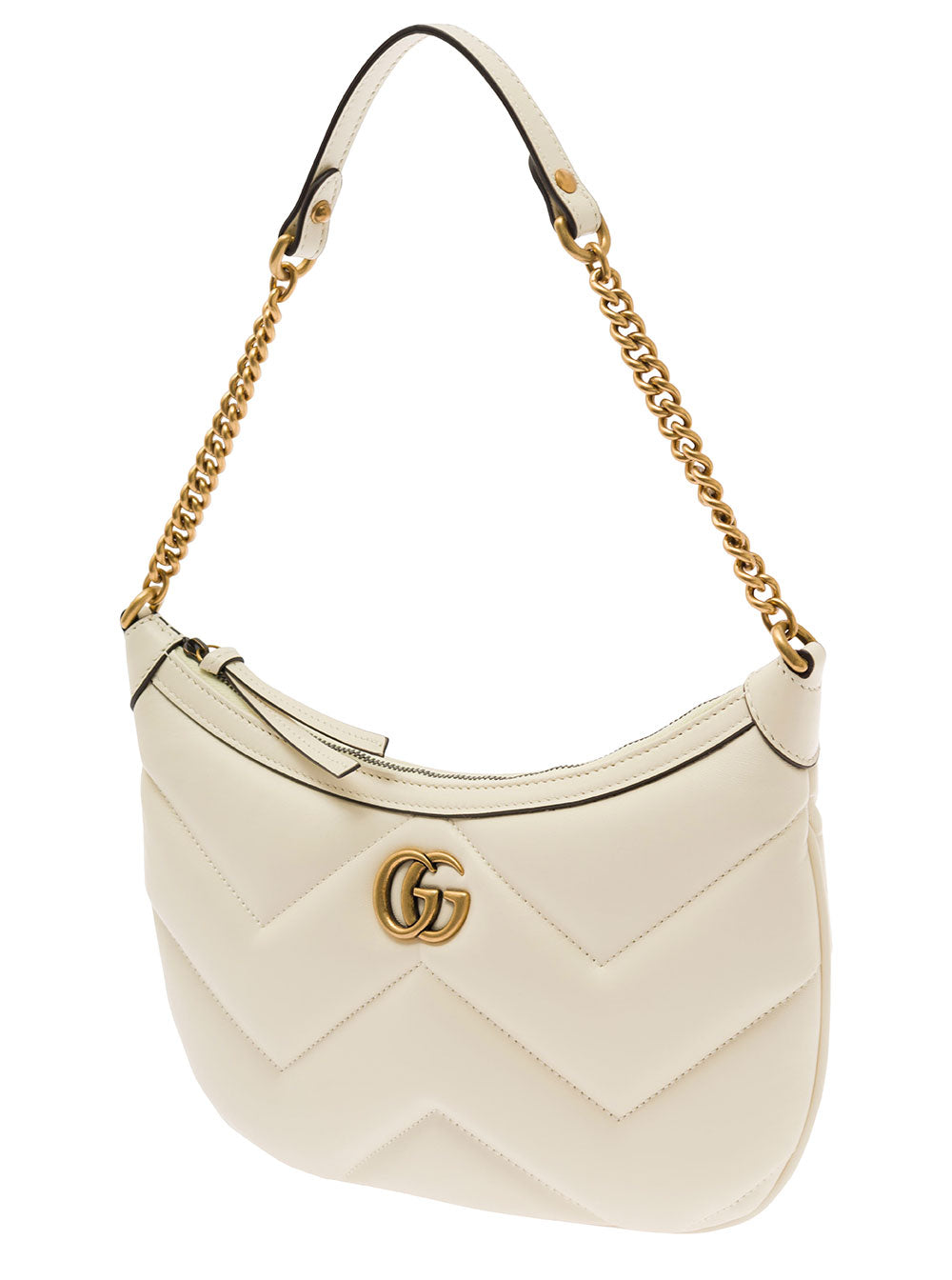 Gucci Women 'Small Gg Marmont' White Shoulder Bag In Matelassé Leather With Chevron Motif Woman