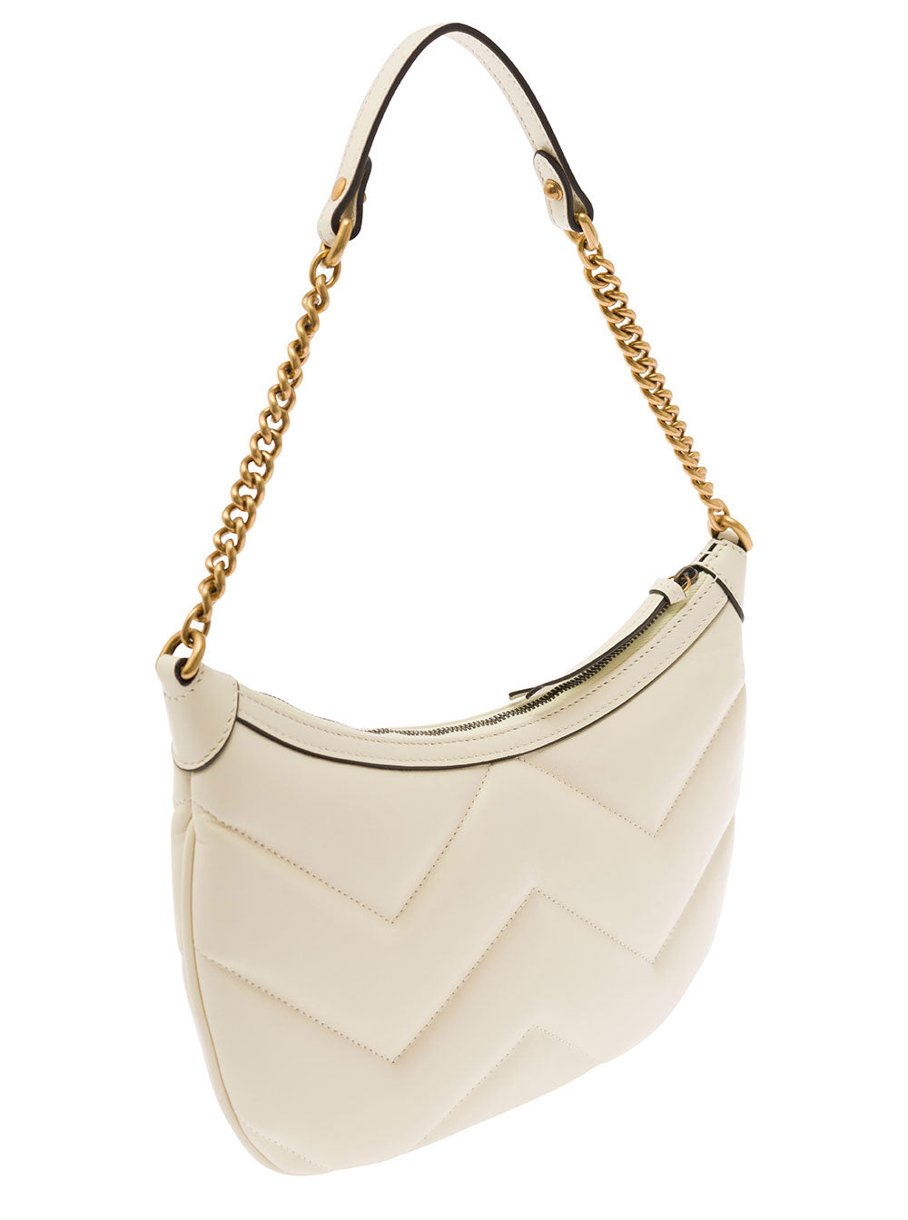 Gucci Women 'Small Gg Marmont' White Shoulder Bag In Matelassé Leather With Chevron Motif Woman