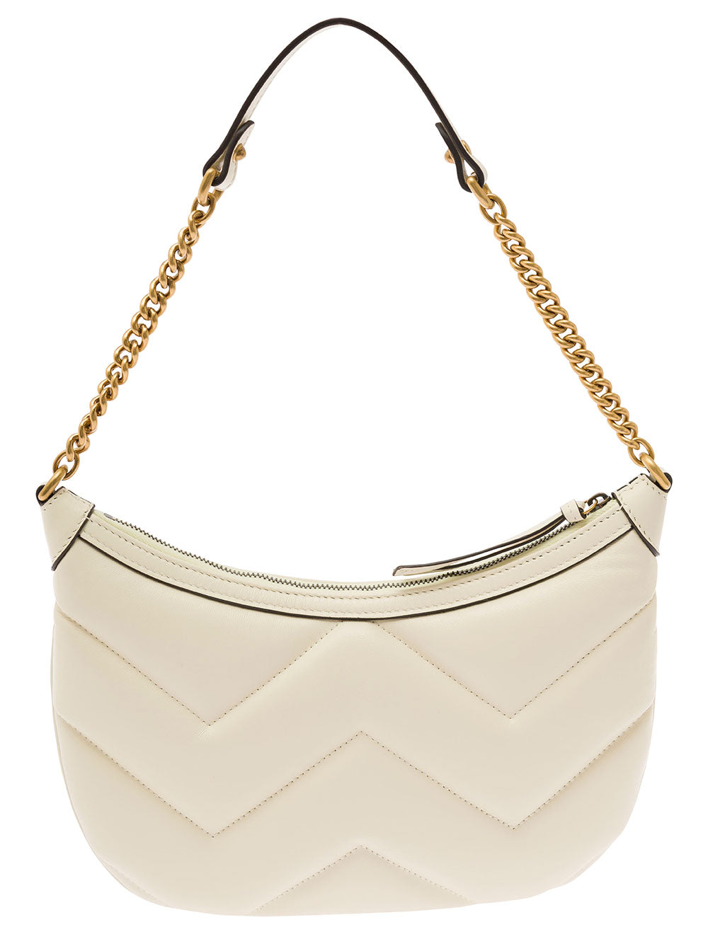 Gucci Women 'Small Gg Marmont' White Shoulder Bag In Matelassé Leather With Chevron Motif Woman