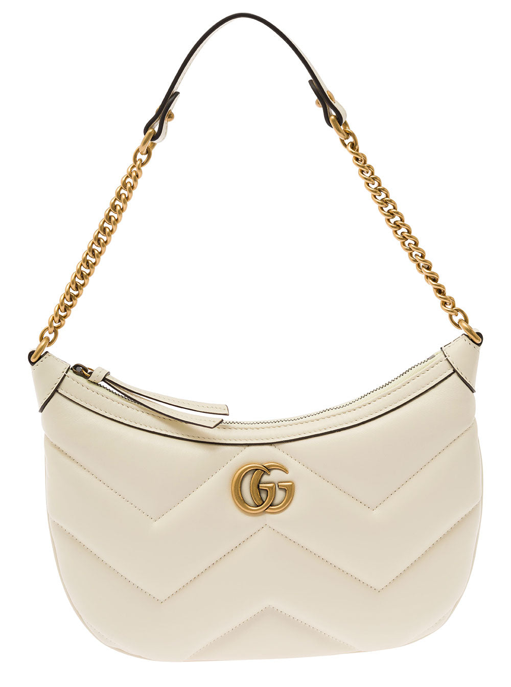 Gucci Women 'Small Gg Marmont' White Shoulder Bag In Matelassé Leather With Chevron Motif Woman