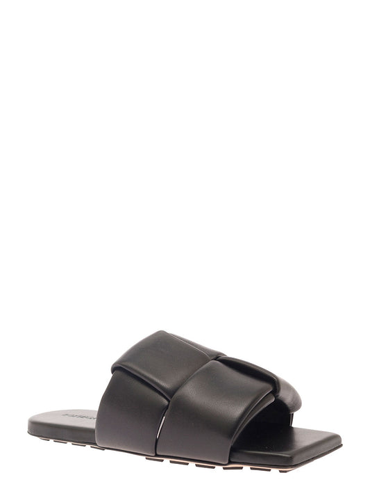Bottega Veneta Women Black Flat Mules With Padded Intreccio Band In Leather Woman