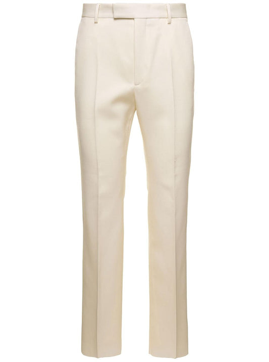 Gucci Men White Straight-Leg Pants With Gucci Cities Patch In Wool Man