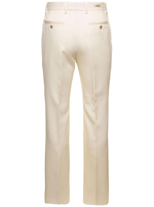 Gucci Men White Straight-Leg Pants With Gucci Cities Patch In Wool Man