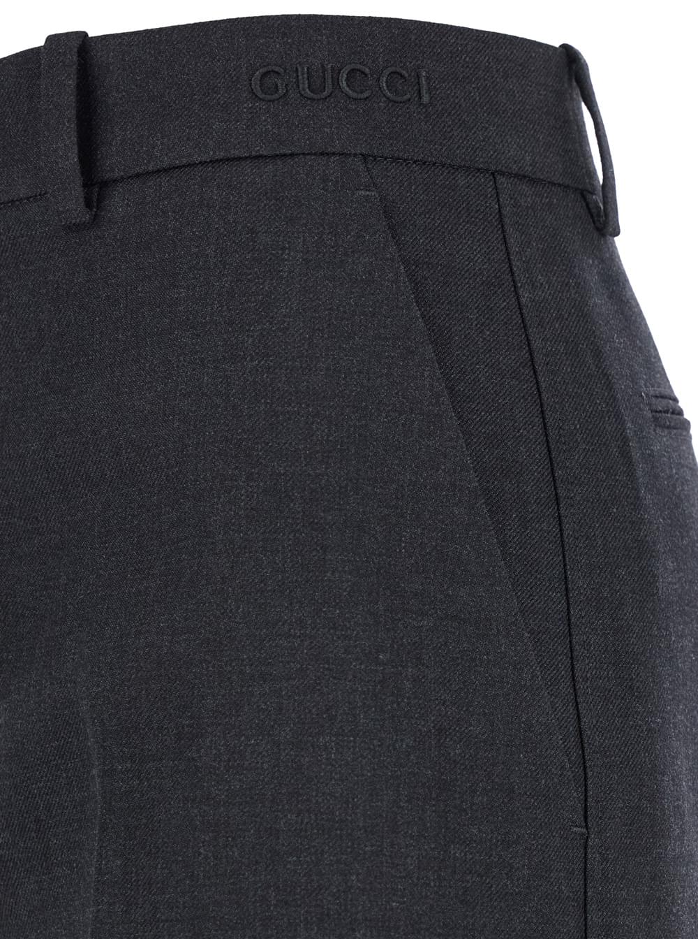 Gucci Women Grey Pants With Logo Lettering Detail On The Waist In Wool Woman