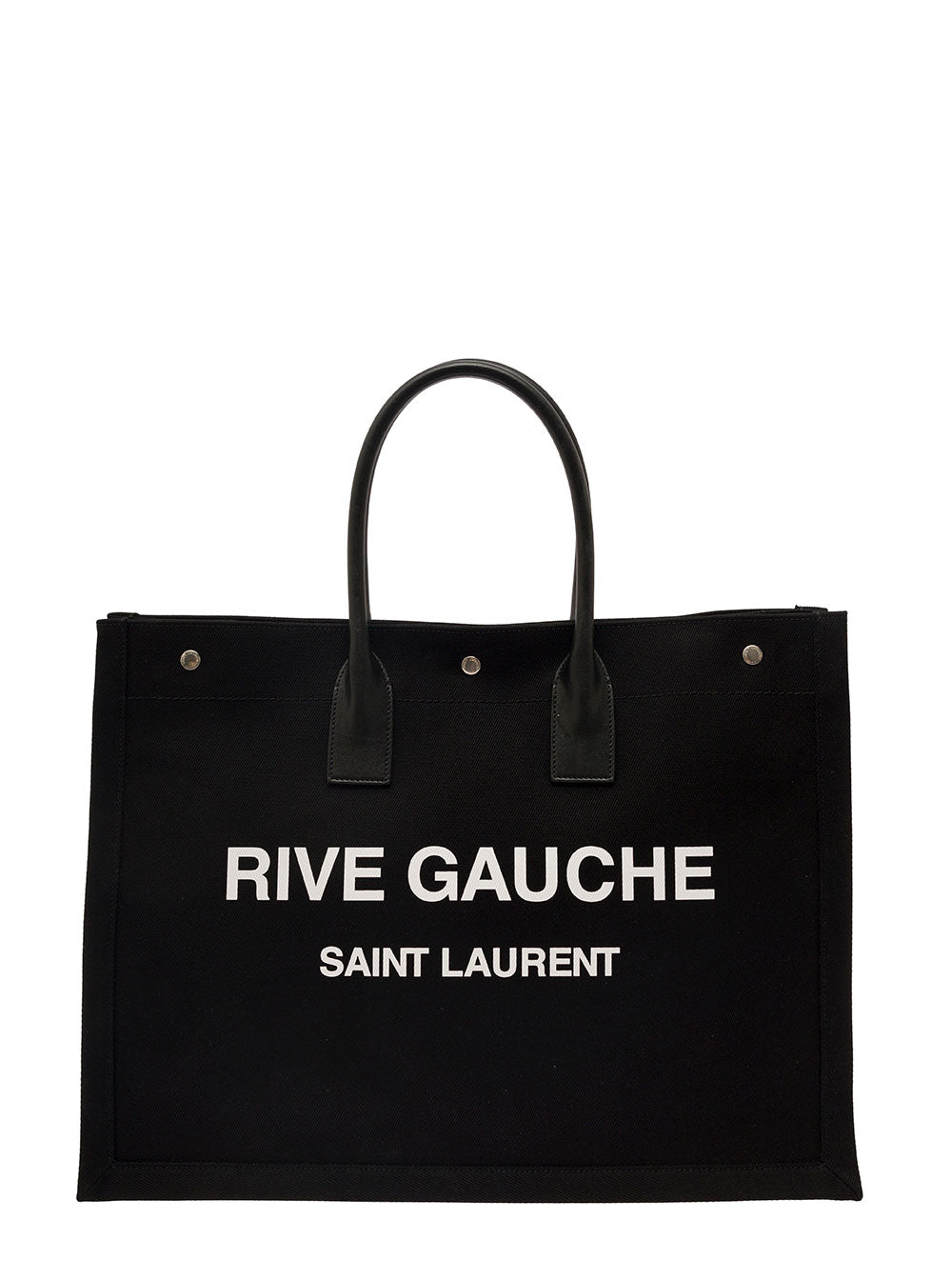 Saint Laurent Men 'Big Rive Gauche' Black Tote Bag With Contrasting Logo Print In Cotton Man