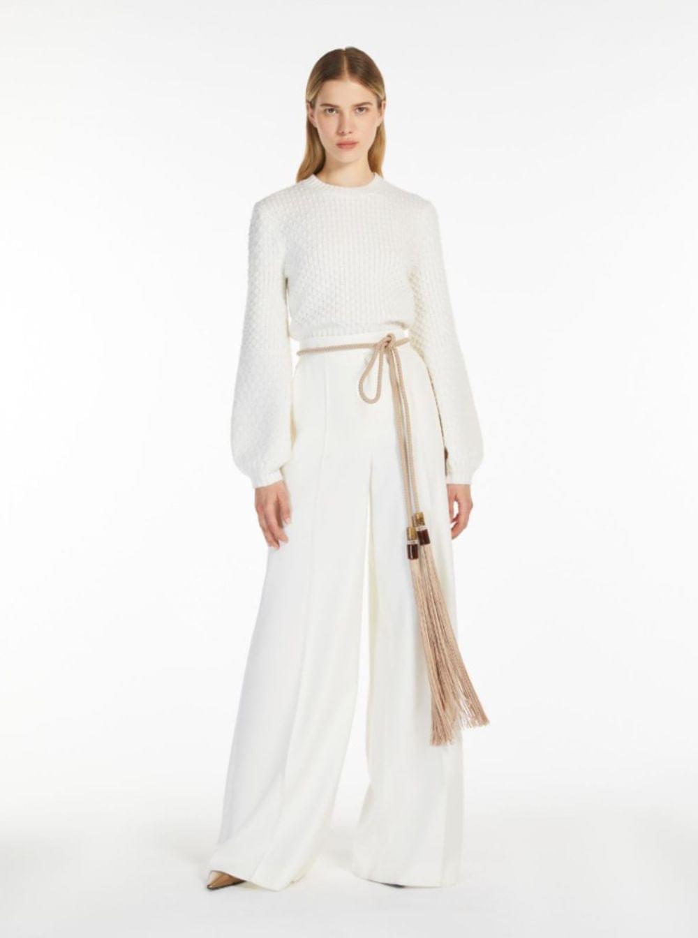 Max Mara Women 'Ninfa' White Wide Leg Pants In Virgin Wool Woman
