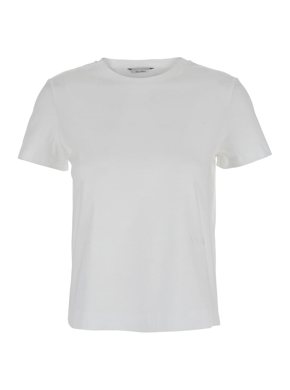 Max Mara Women 'Nerina' White Crewneck T-Shirt With Tonal Logo Lettering On The Front In Cotton Woman