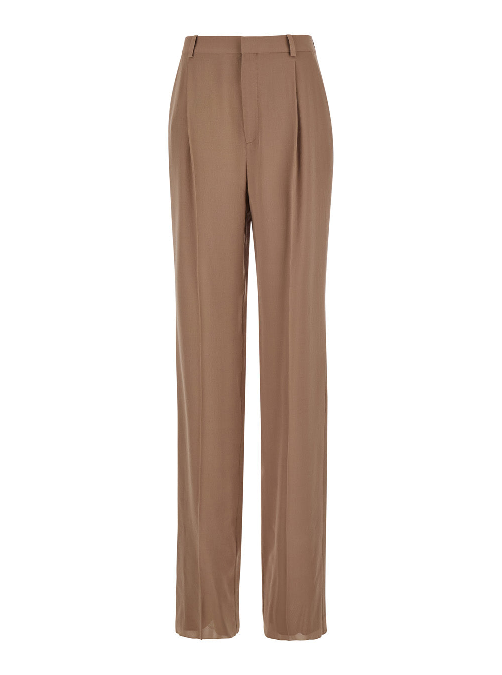Saint Laurent Women Beige Pants With High Waist And Pences On The Front  In Silk Woman