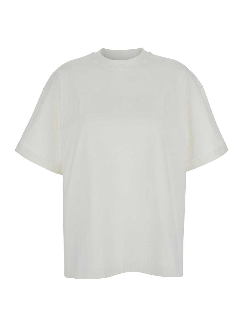 Jil Sander Women White Crewneck T-Shirt With Tonal Logo Print On The Front In Cotton Woman
