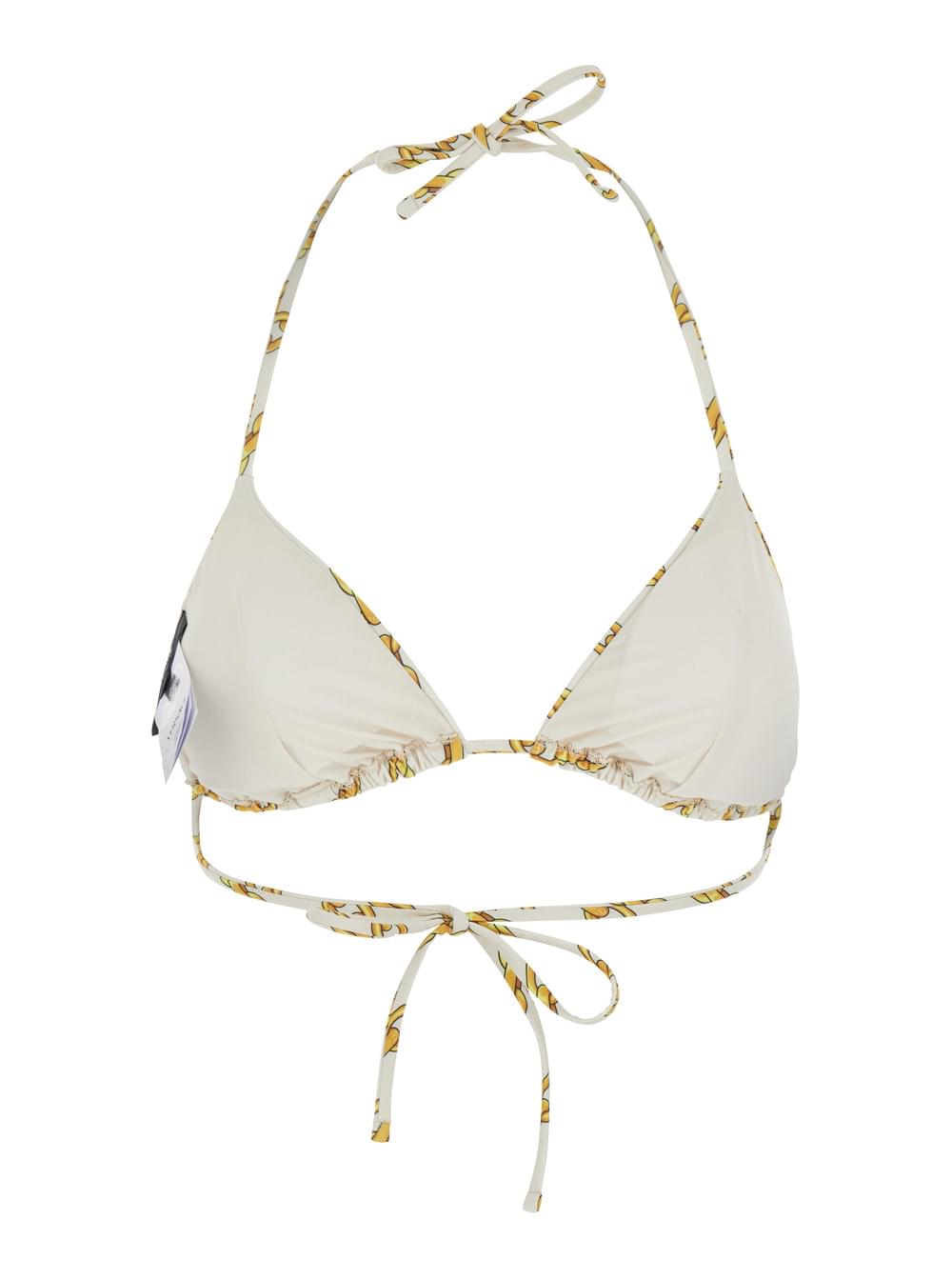 Versace Women White Bikini Top With All-Over Chain Print In Tech Fabric Stretch Woman