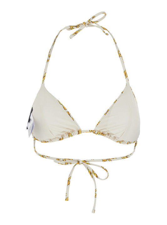 Versace Women White Bikini Top With All-Over Chain Print In Tech Fabric Stretch Woman