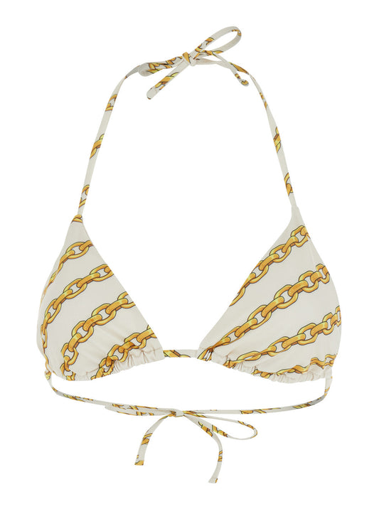 Versace Women White Bikini Top With All-Over Chain Print In Tech Fabric Stretch Woman