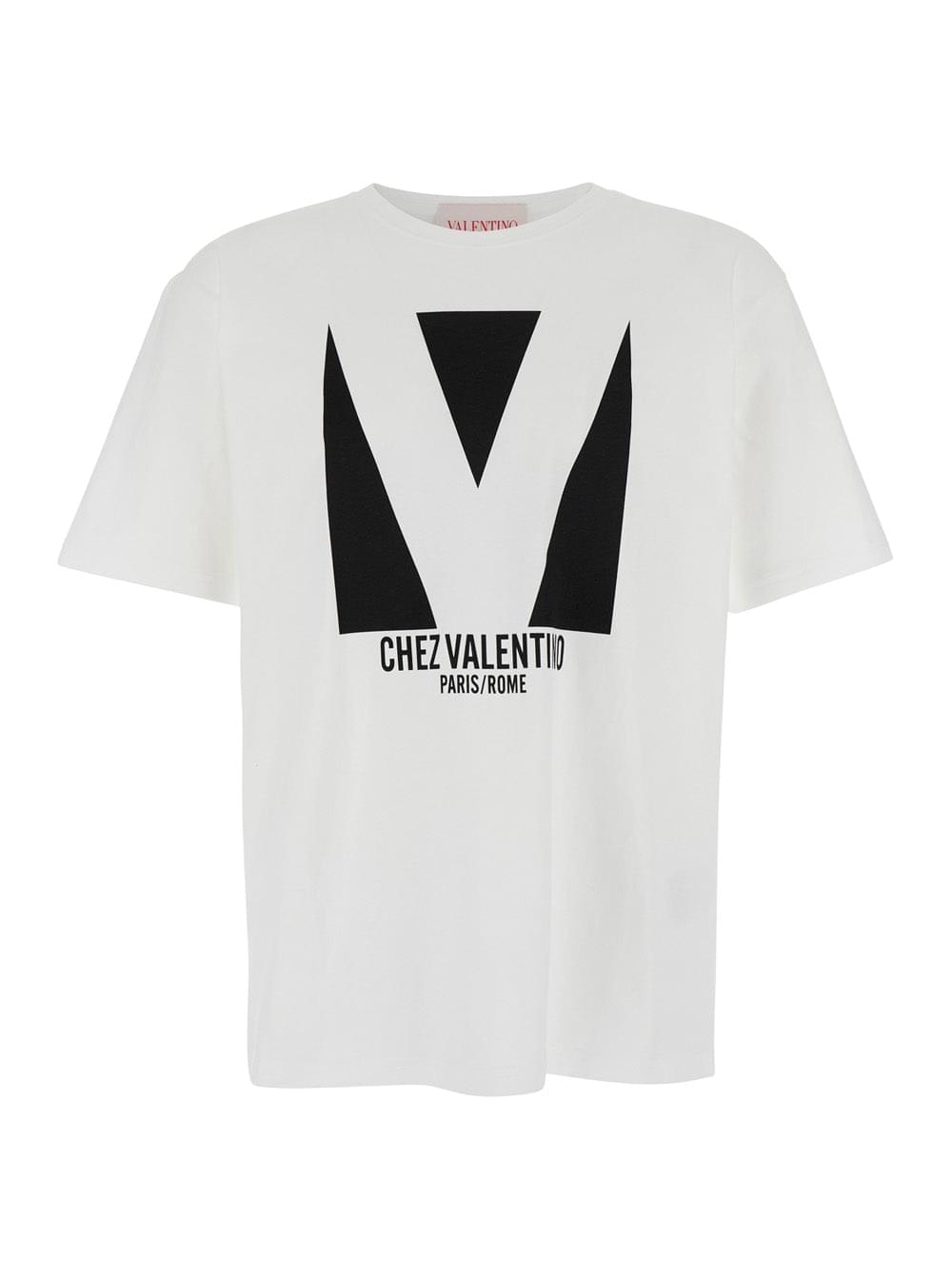 Valentino Men 'Chez' White Crewneck T-Shirt With Maxi Logo Print On The Front In Cotton Man