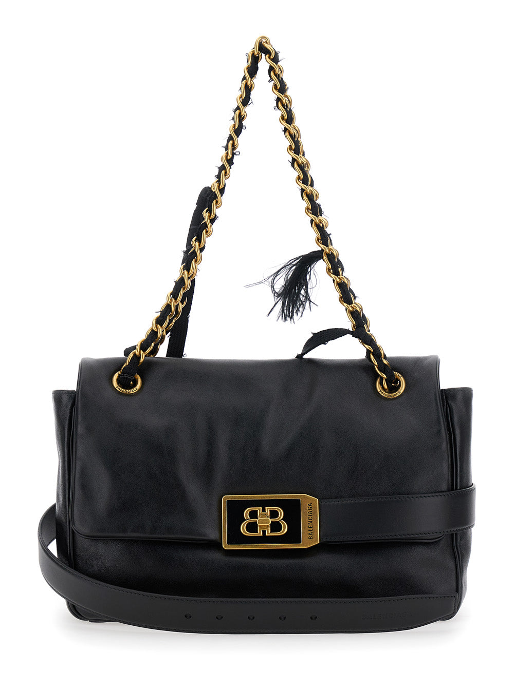 Balenciaga Women 'Modu Flap' Black Crossbody Bag With Logo Plaque On The Front In Leather Woman