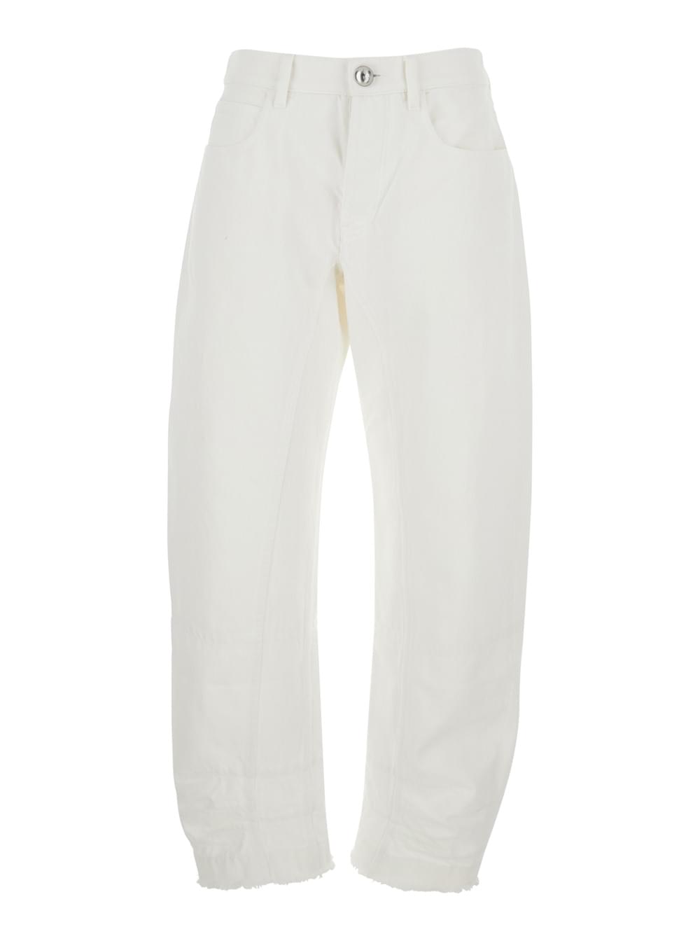 Jil Sander Women White Jeans With Logo Patch On The Rear And Fringed Hem In Denim Woman