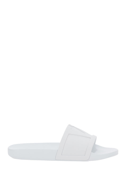 Valentino Garavani Men Whitesandals With Open Toe And Embossed Logo In Rubber Man