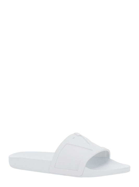 Valentino Garavani Men Whitesandals With Open Toe And Embossed Logo In Rubber Man