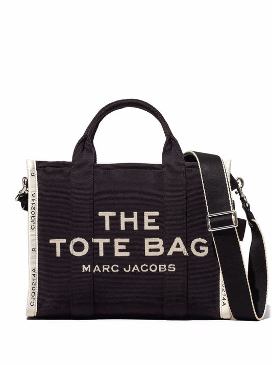 Marc Jacobs Women 'The Medium Tote' Black Tote Bag With Contrasting Logo Embroidery In Cotton Blend Woman