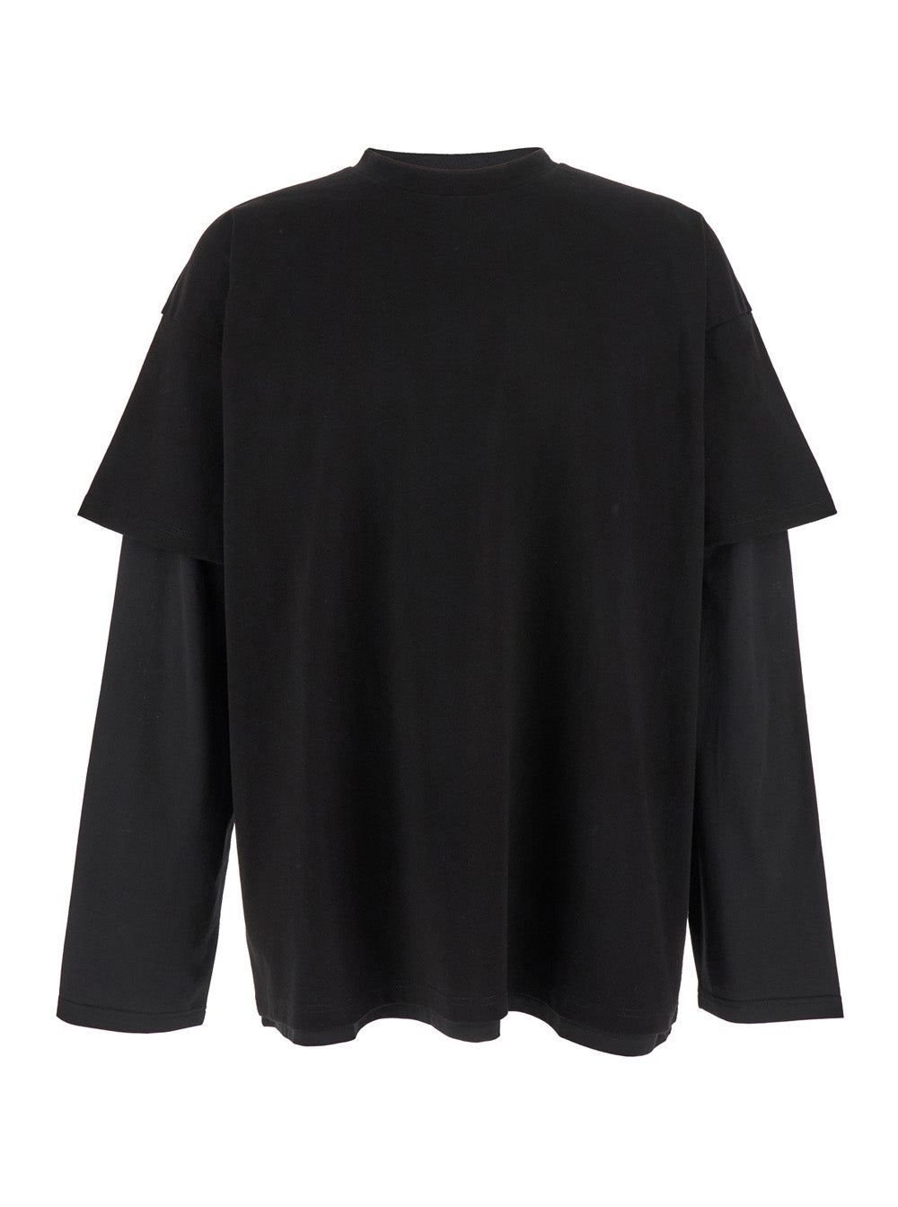 Jil Sander Men Black Crewneck T-Shirt With Logo Lettering On The Rear And Layered Design In Cotton Man