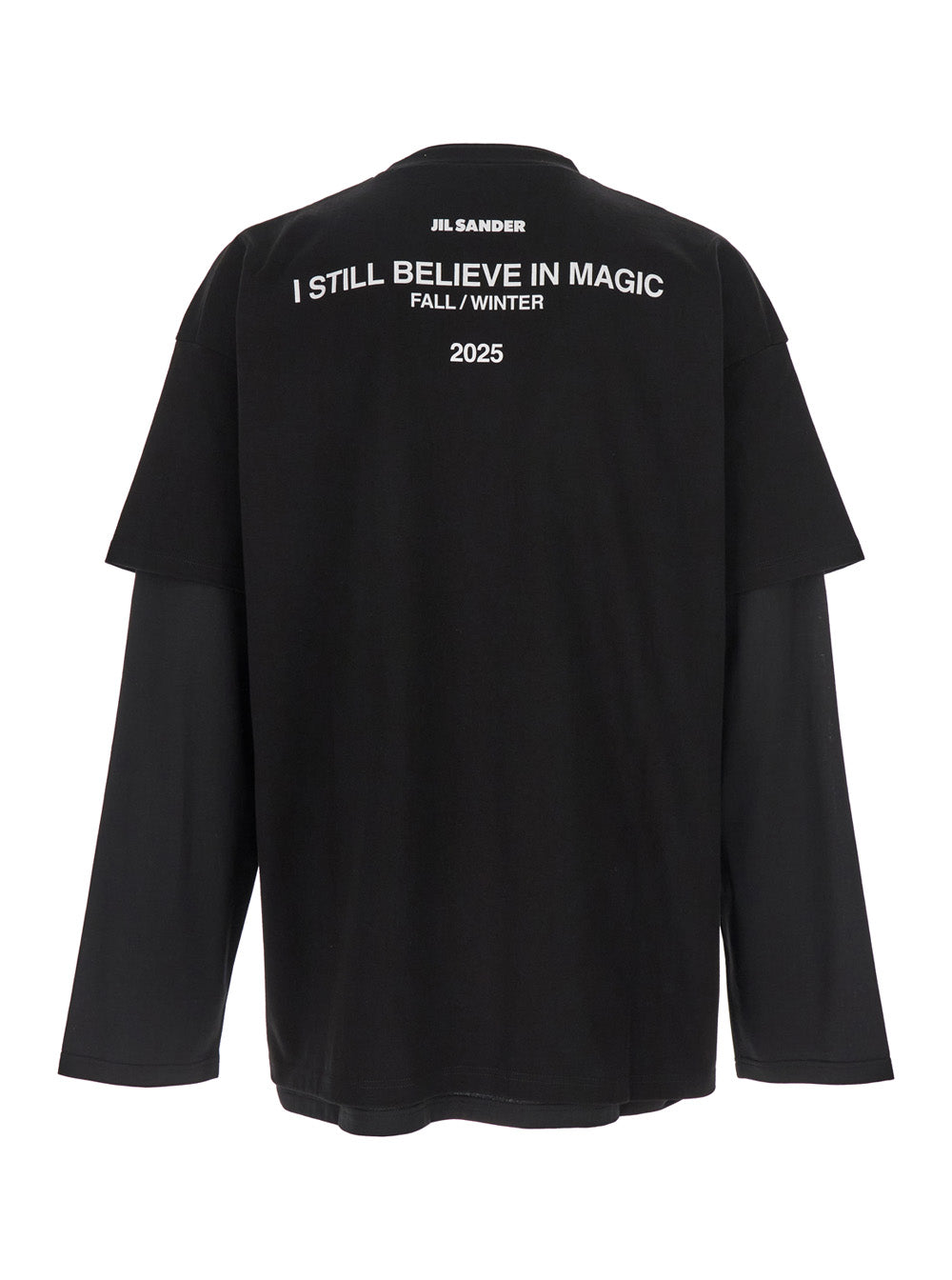 Jil Sander Men Black Crewneck T-Shirt With Logo Lettering On The Rear And Layered Design In Cotton Man