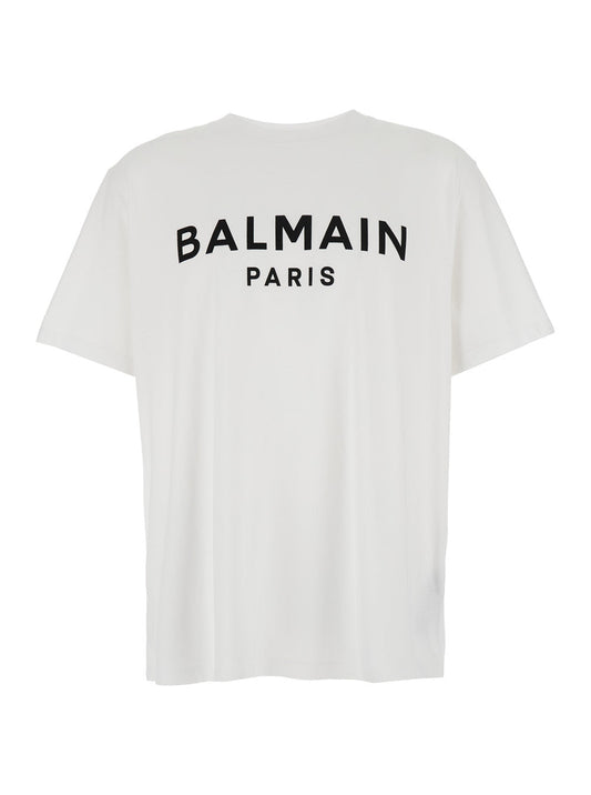 Balmain Men White Crewneck T-Shirt With Logo Lettering On The Front In Cotton Man