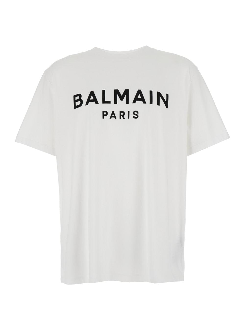 Balmain Men White Crewneck T-Shirt With Logo Lettering On The Front In Cotton Man