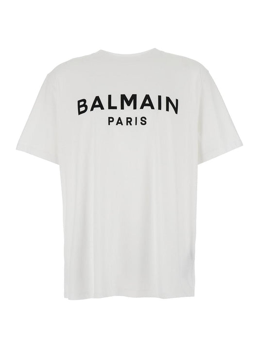 Balmain Men White Crewneck T-Shirt With Logo Lettering On The Front In Cotton Man