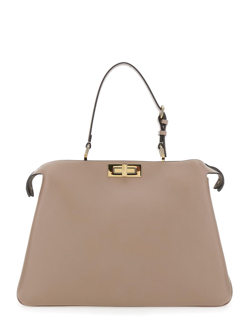 Fendi Women 'Pekaboo Soft Large' Grey Handbag With Twist Lock In Leather Woman