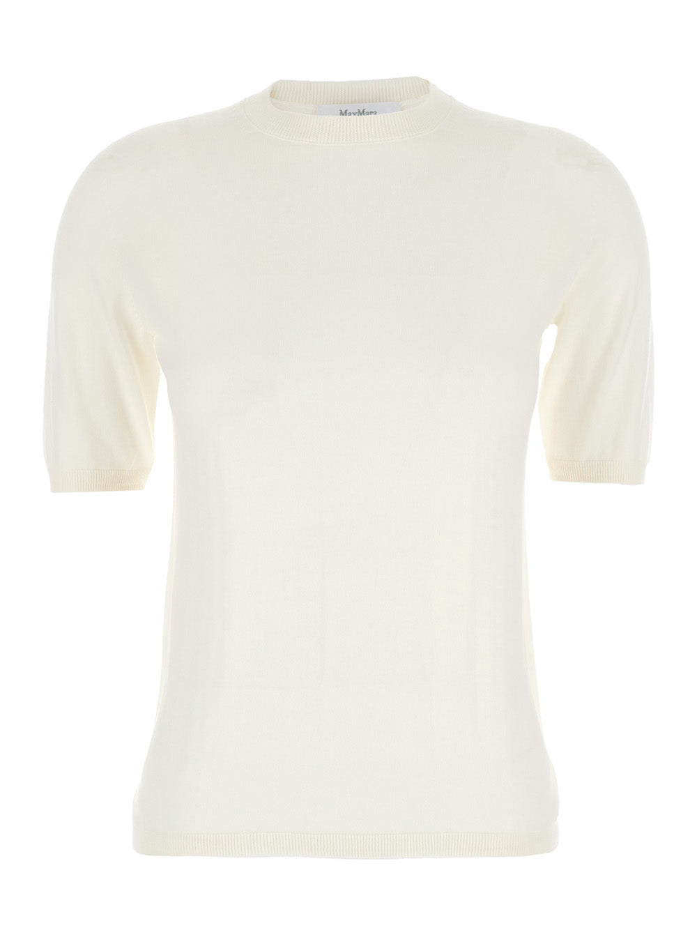 Max Mara Women 'Gerico' White Crewneck Sweater With Short Sleeves In Wool Woman