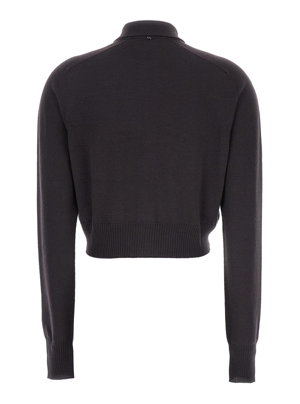 Sportmax Women 'Perseo' Black Cropped Cardigan With Button Down Collar And Ribbed Trims In Wool Woman