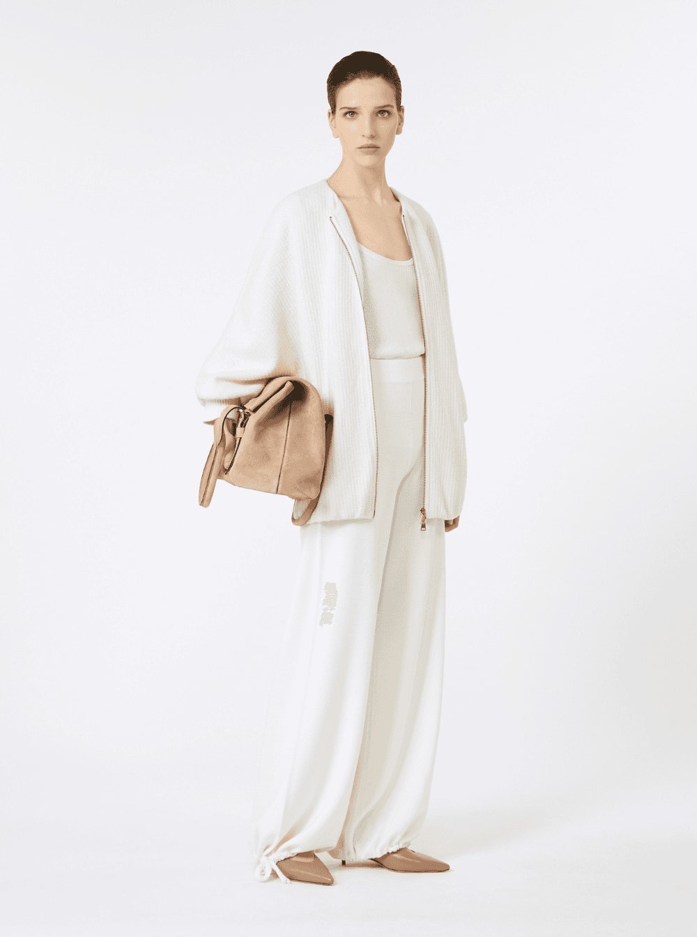 Max Mara Women 'Nigeria' White Pants With Elastic Waist And Wide Leg In Wool Woman