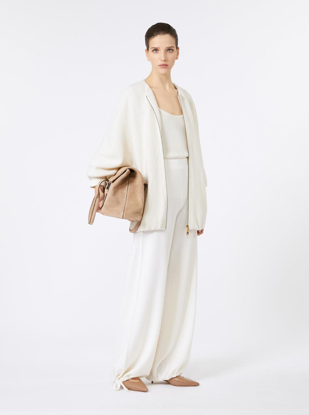 Max Mara Women 'Cirino' White Crewneck Knit Jacket With Logo Patch On The Rear In Wool And Cashmere Woman