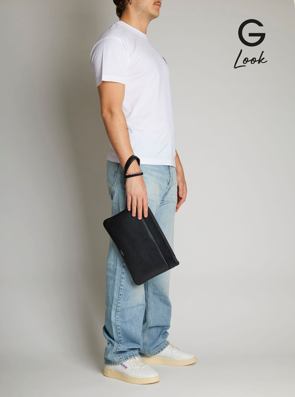 Dolce & Gabbana Men Black Clutch With Removable Wrist Strap And Logo Lettering On The Front In Leather Man
