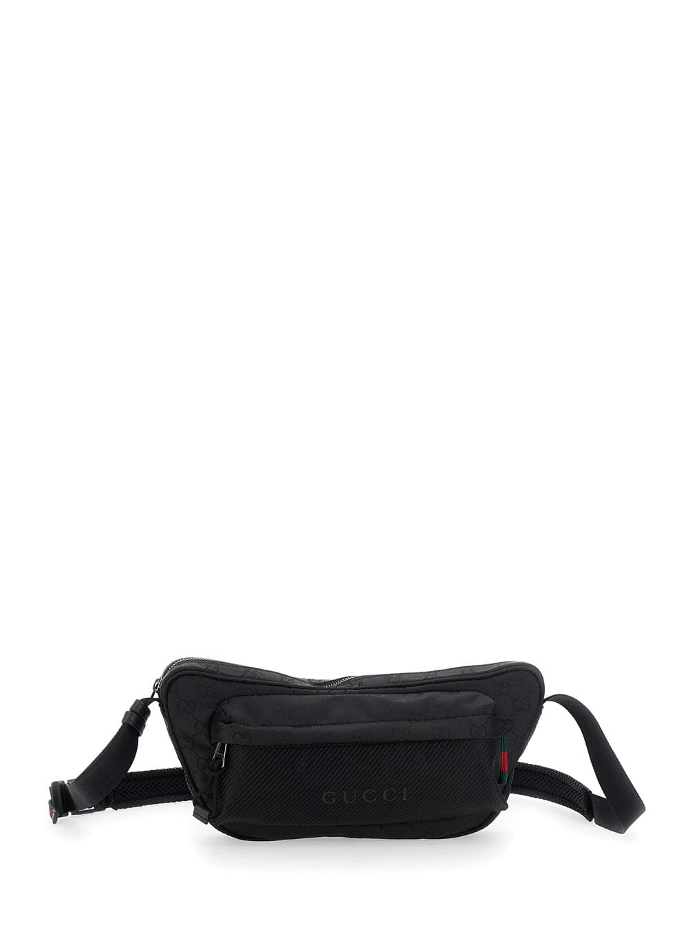 Gucci Men Black Pouch With Adjustable Waist Strap And Logo Lettering On The Front In Gg Canvas Man