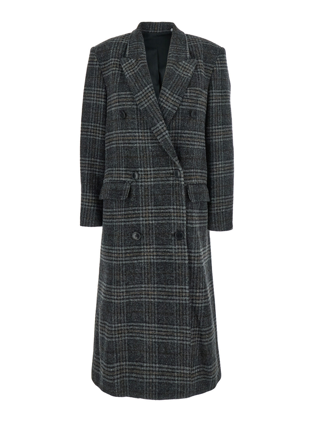 Isabel Marant Etoile Women 'Lexana' Grey Double-Breasted Coat With Peak Revers And All-Over Check Motif In Wool Woman