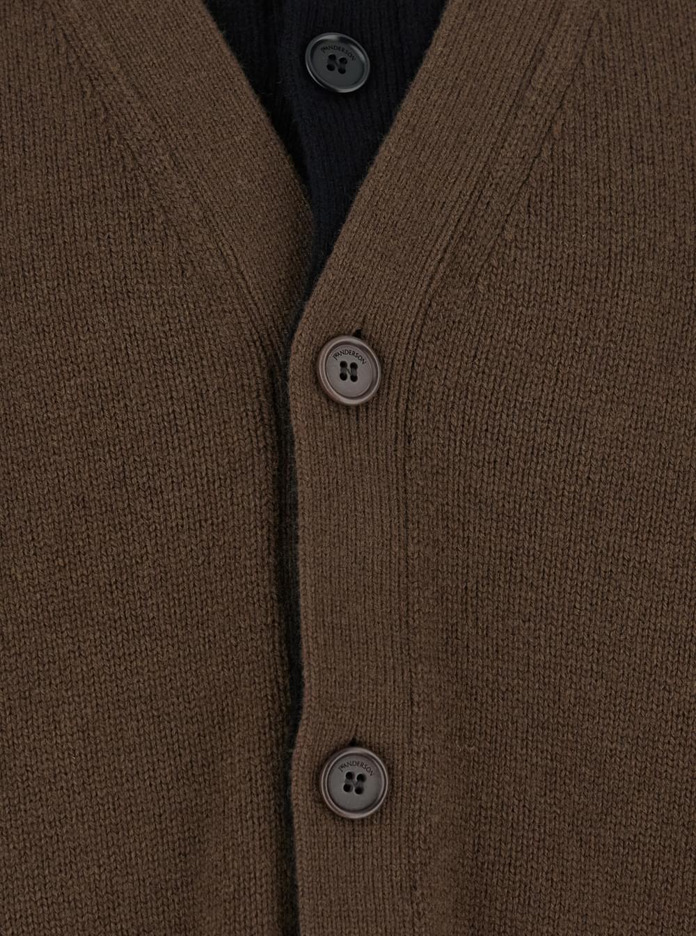 Jw Anderson Men Brown Cardigan With V-Neck And Layered Design In Fabric Man