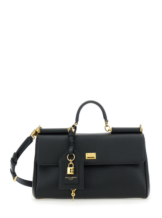 Dolce & Gabbana Women Black 'My Sicily' Medium Handbag With Padlock Detail And Adjustable And Removable Shoulder Strap In Leather Woman