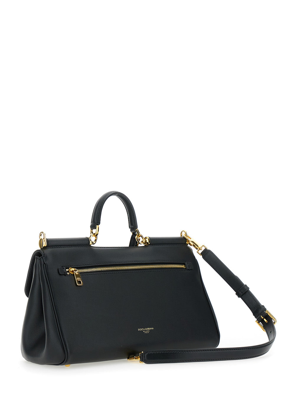 Dolce & Gabbana Women Black 'My Sicily' Medium Handbag With Padlock Detail And Adjustable And Removable Shoulder Strap In Leather Woman