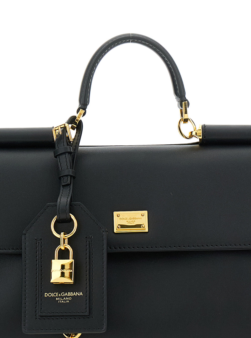 Dolce & Gabbana Women Black 'My Sicily' Medium Handbag With Padlock Detail And Adjustable And Removable Shoulder Strap In Leather Woman