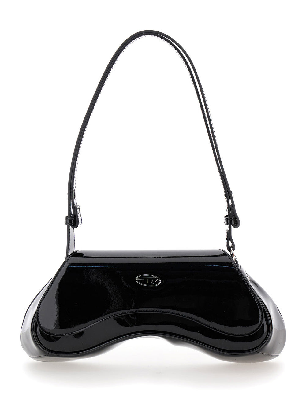 Diesel Women 'Play' Black Shoulder Bag With Logo Plate In Tech Fabric Woman