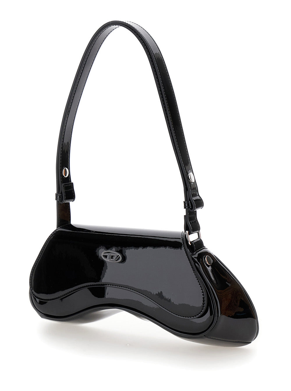 Diesel Women 'Play' Black Shoulder Bag With Logo Plate In Tech Fabric Woman