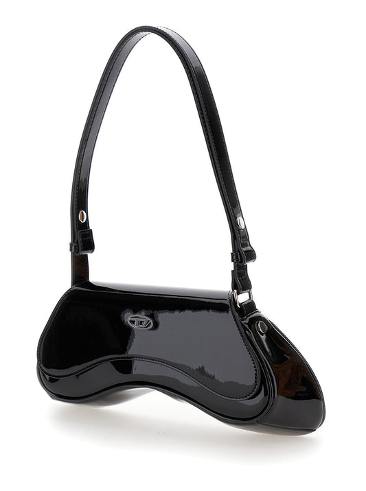Diesel Women 'Play' Black Shoulder Bag With Logo Plate In Tech Fabric Woman