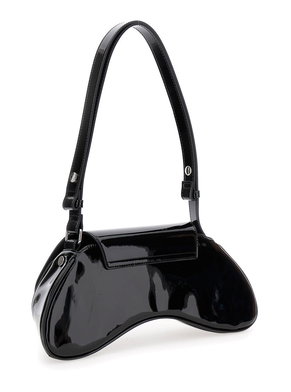 Diesel Women 'Play' Black Shoulder Bag With Logo Plate In Tech Fabric Woman