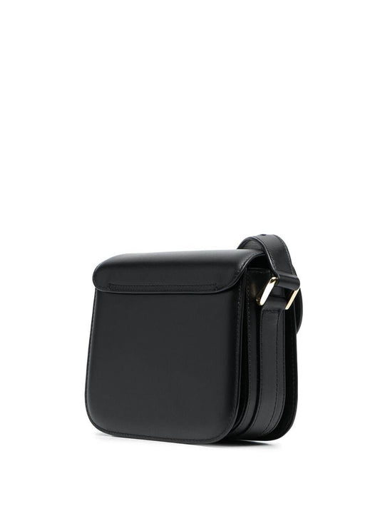A.P.C. Women 'Grace' Black Mini Crossbody Bag With Adjustable Shoulder Strap And Embossed Logo Lettering On The Front In Leather Woman