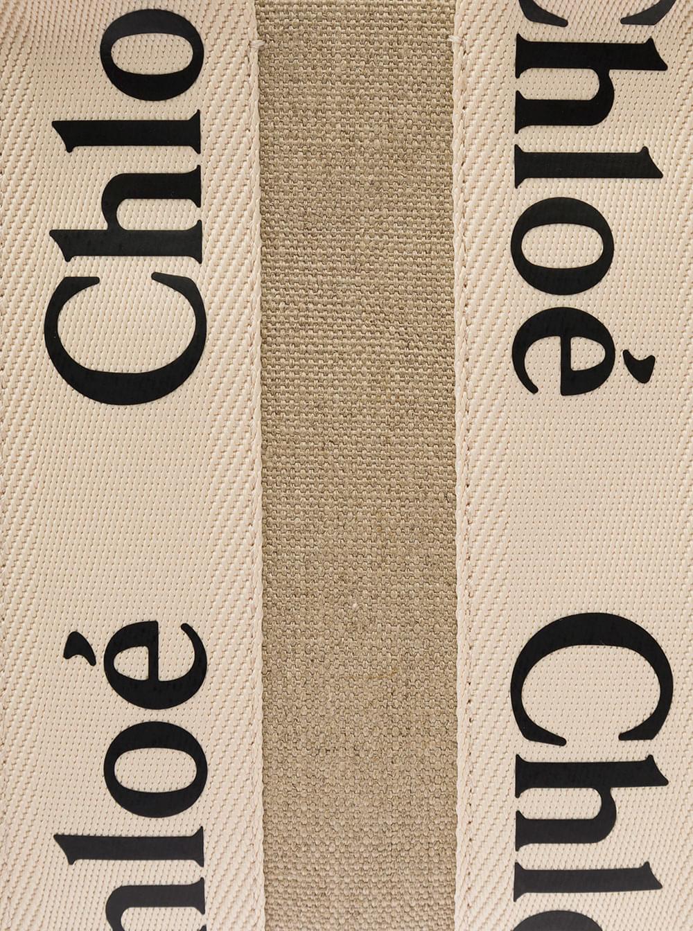 Chloé Women 'Woody' Multicolor Tote Bag With Shoulder Strap And Ribbon In Leather And Linen Canvas Woman Chloé