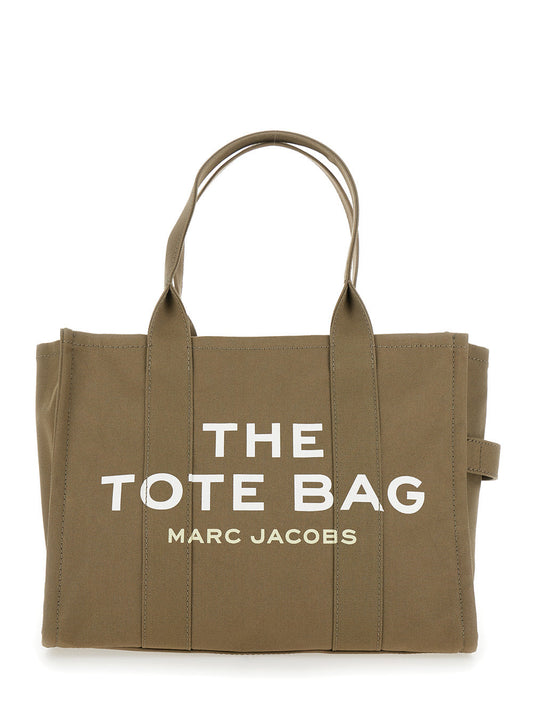 Marc Jacobs Women 'The Large Tote' Green Tote Bag With Contrasting Logo Print In Cotton Black Woman